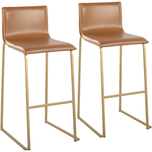 Mara 30" Bar Stool in Camel Leatherette & Gold Steel (Set of 2)